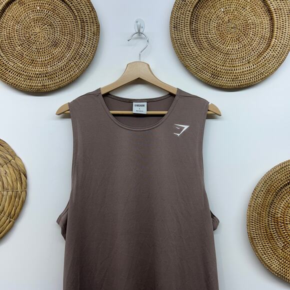 Gymshark Neutral Brown Logo Athletic Workout Tank Mens Large Spoty Activewear - Picture 3 of 5